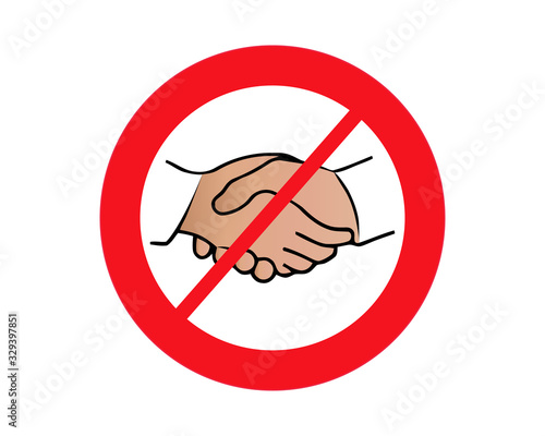 No handshake icon with red forbidden sign, avoiding physical contact and coronavirus infection. Forbidden handshake symbol concept. Vector illustration.