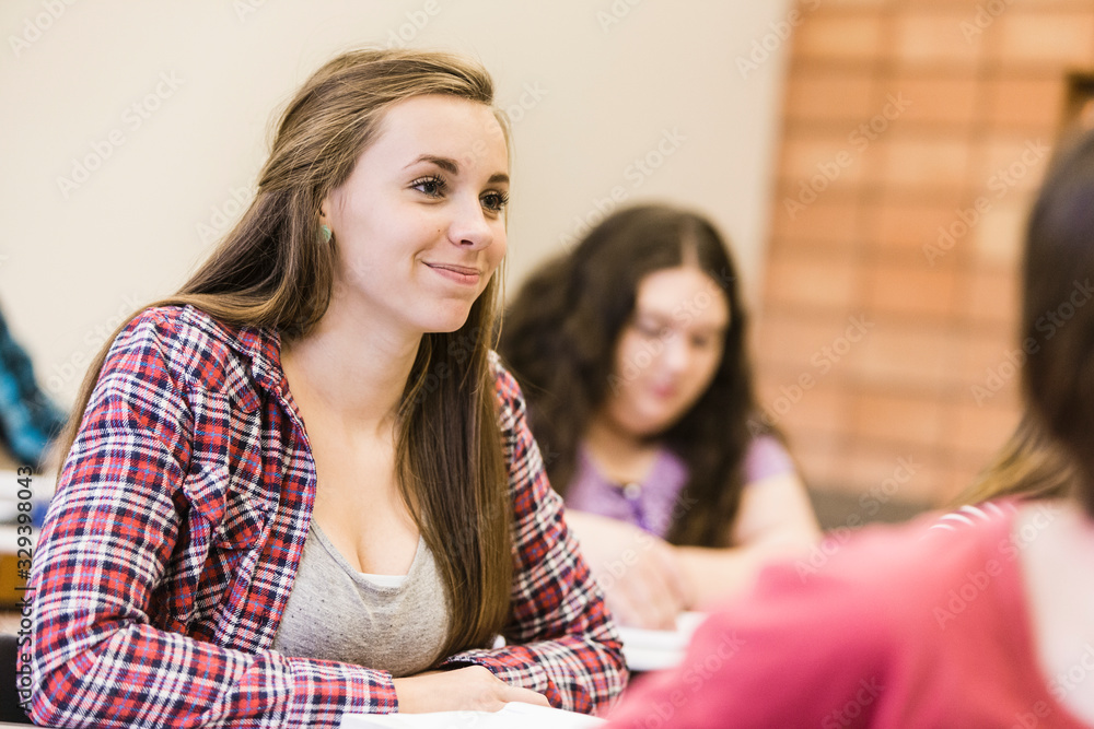 Teenage school kids in classroom during class. Red Lodge, Montana, USA