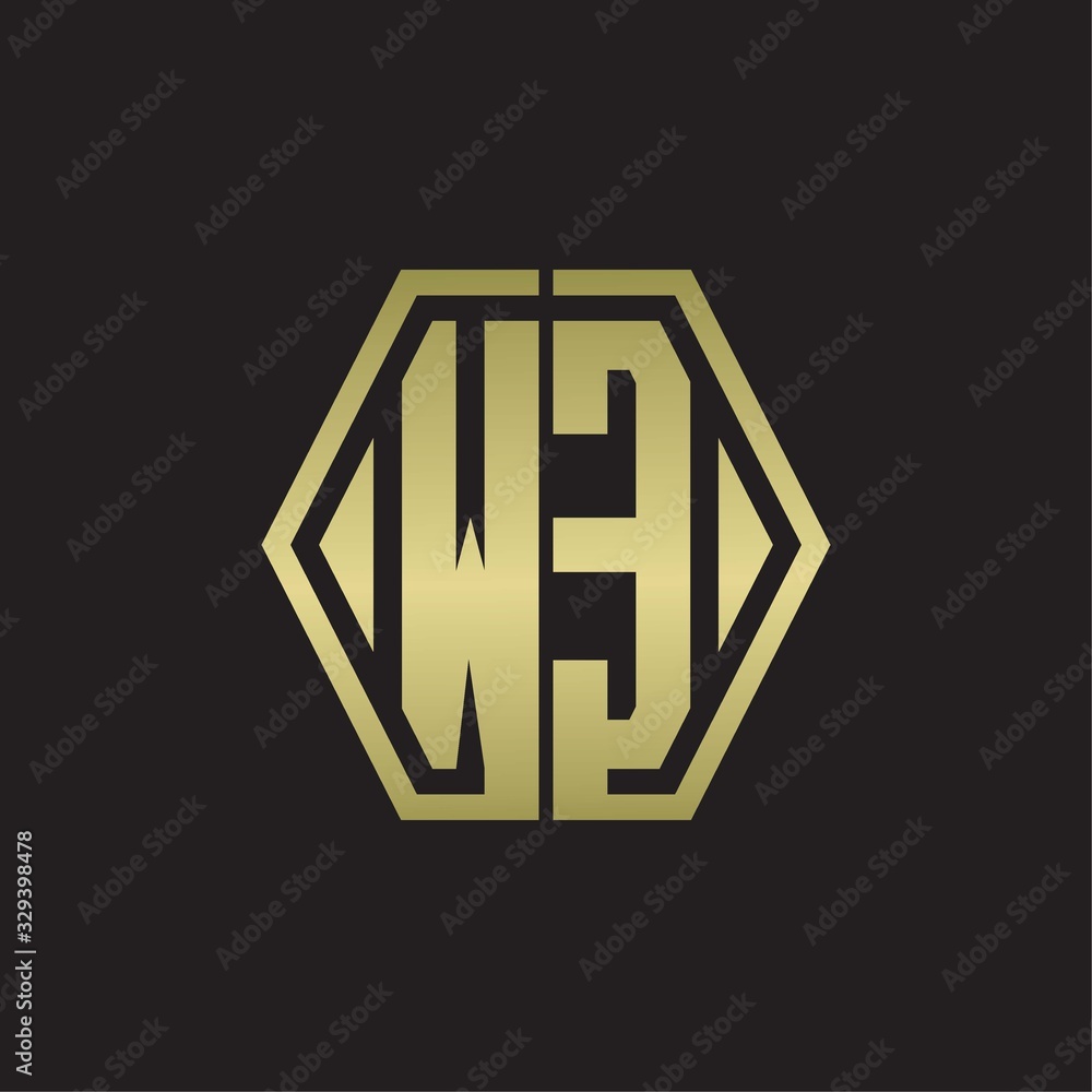 WE Logo monogram with hexagon line rounded design template with gold colors WE Logo monogram with hexagon line rounded design template with gold colors
