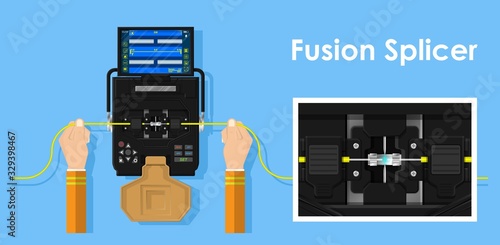 Fiber optic splicing by engineer transmission industry troubleshooting analysis connectivity specialists mechanical manufacturing instrument electric arc weld inspect inspection contractors  photo