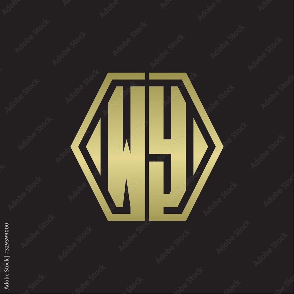 WY Logo monogram with hexagon line rounded design template with gold colors WY Logo monogram with hexagon line rounded design template with gold colors