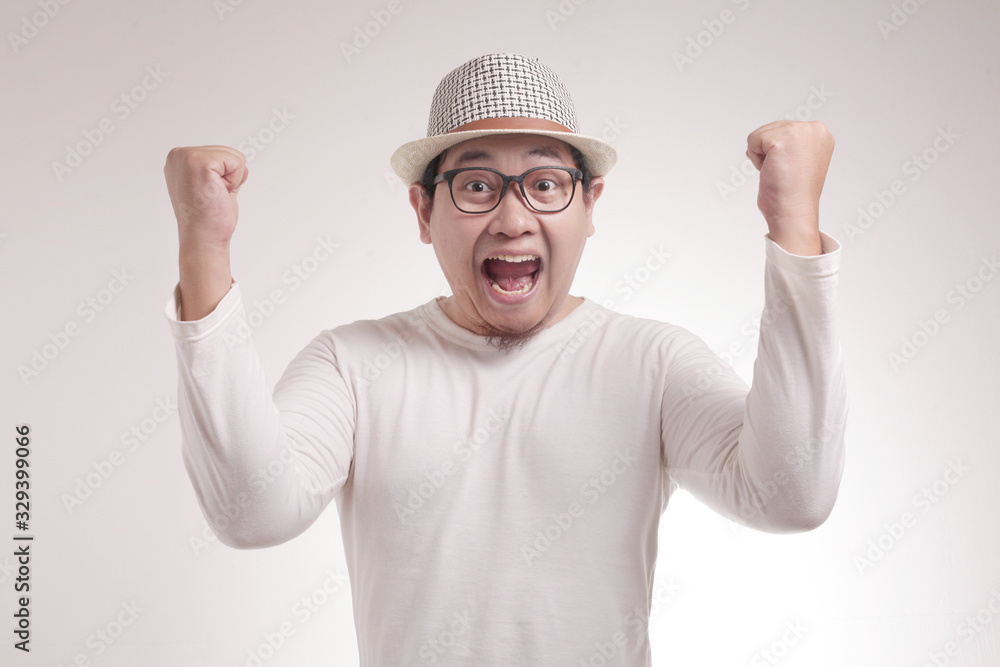 Surprised Happy Asian Man, Winning Victory Celebration Surprised Happy Asian Man, Winning Victory Celebration