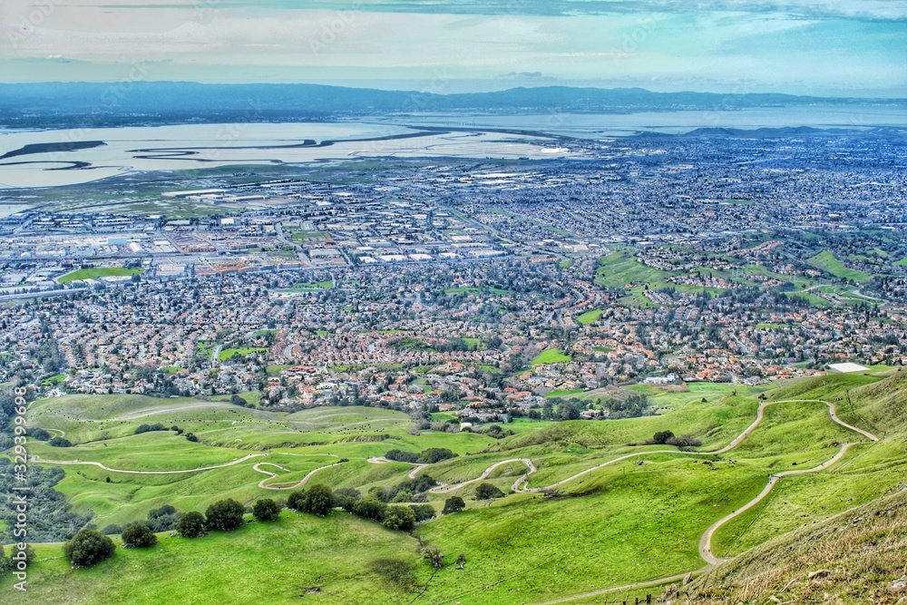 Milpitas City view from the top of Mission Peak, near San Jose, California