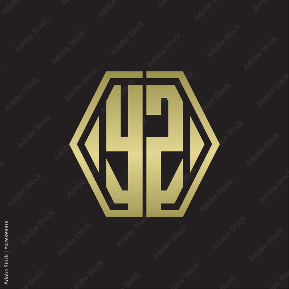 YZ Logo monogram with hexagon line rounded design template with gold colors YZ Logo monogram with hexagon line rounded design template with gold colors