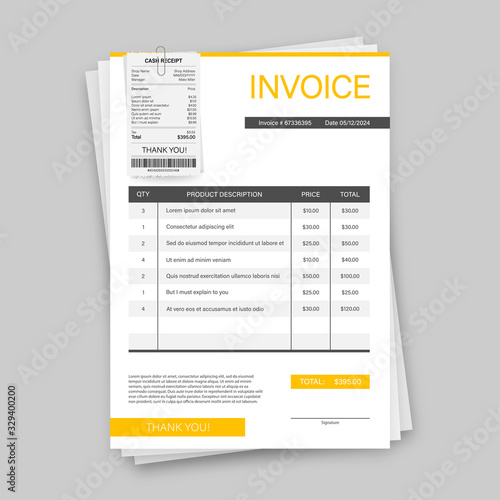 Business card with invoice. Customer service concept. Online payment. Tax payment. invoice template. Vector stock illustration.