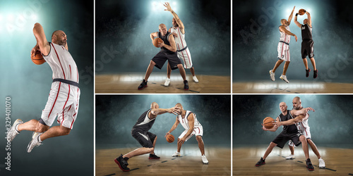 Caucassian Basketball Player in dynamic action with ball in a pr © Andrii IURLOV