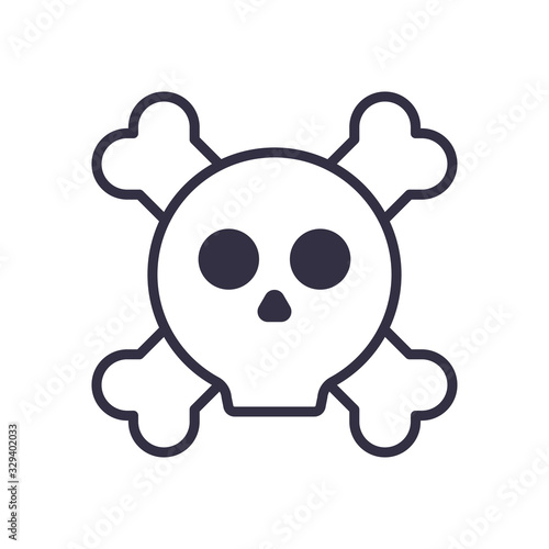 Skull and bones outline icon. Cartoon style. Danger toxic sing. Outlaw and piracy symbol. Vector illustration