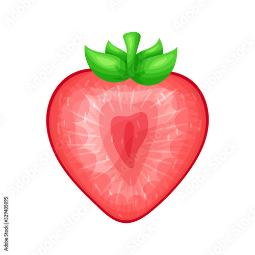 Ripe juicy strawberries. Fresh red berry fruit. Colorful simple flat cartoon style. Isolated vector illustration.