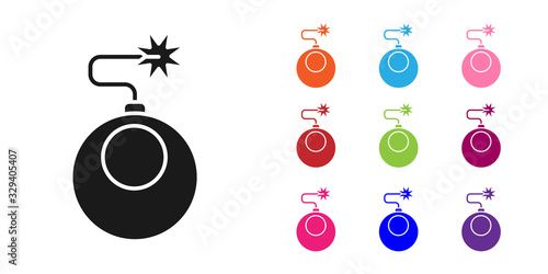 Black Bomb ready to explode icon isolated on white background. Set icons colorful. Vector Illustration
