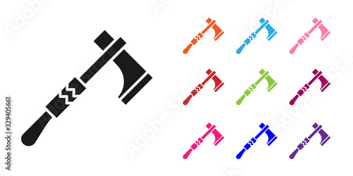 Black Native american tomahawk axe icon isolated on white background. Set icons colorful. Vector Illustration