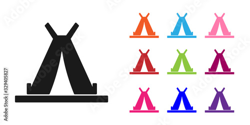 Black Traditional indian teepee or wigwam icon isolated on white background. Indian tent. Set icons colorful. Vector Illustration