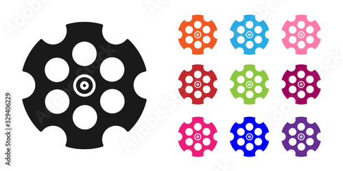Black Revolver cylinder icon isolated on white background. Set icons colorful. Vector Illustration