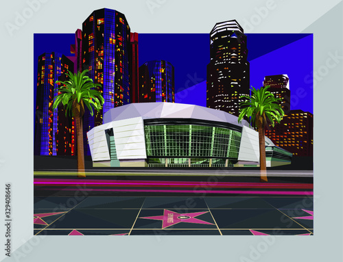 Downtown Los Angeles city buildings low poly