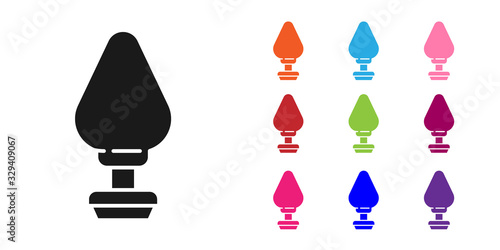 Black Anal plug icon isolated on white background. Butt plug sign. Fetish accessory. Sex toy for men and woman. Set icons colorful. Vector Illustration
