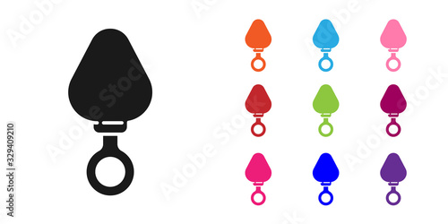 Black Anal plug icon isolated on white background. Butt plug sign. Fetish accessory. Sex toy for men and woman. Set icons colorful. Vector Illustration
