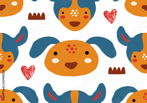 Abstract baby pattern with dog. Animal seamless cartoon illustration.