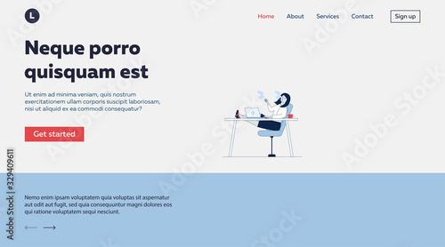 Employee smoking at workplace. Woman with cigarette sitting at laptop flat vector illustration. Addiction, violation of order concept for banner, website design or landing web page