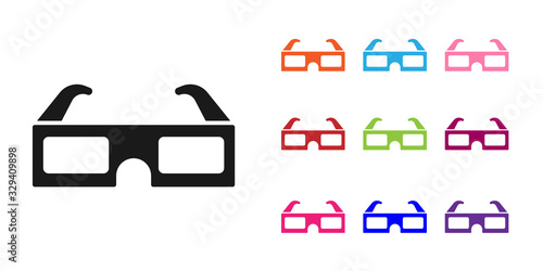 Black 3D cinema glasses icon isolated on white background. Set icons colorful. Vector Illustration