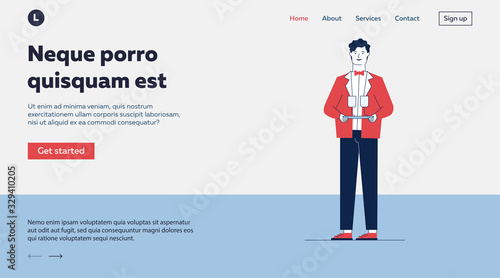 Waiter carrying wine glasses. Man in bowtie and red jacket flat vector illustration. Restaurant business, service, occupation concept for banner, website design or landing web page