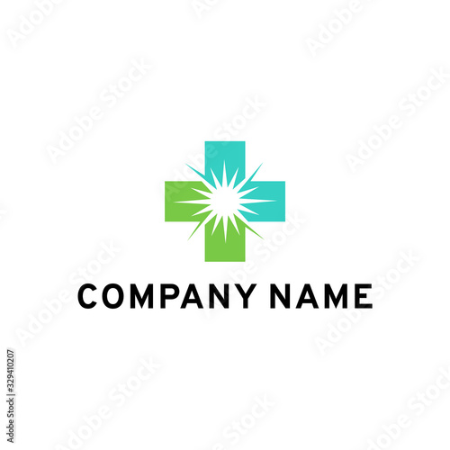  plus cross and sun. Vector logo design. Branding identity for healthcare organizations, charitable missions, christian churches, social services, clinics medicine, pharmacy.