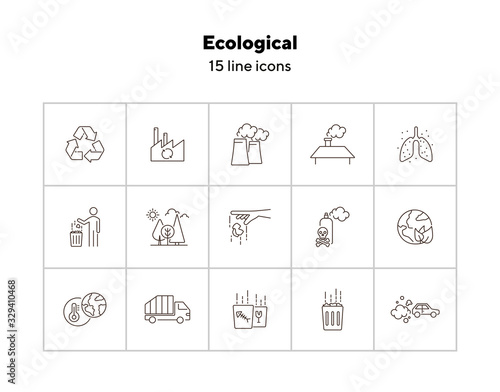 Ecological icons. Set of line icons. Air pollution, planet contamination, impact. Environment concept. Vector illustration can be used for topics like environment, nature, industry