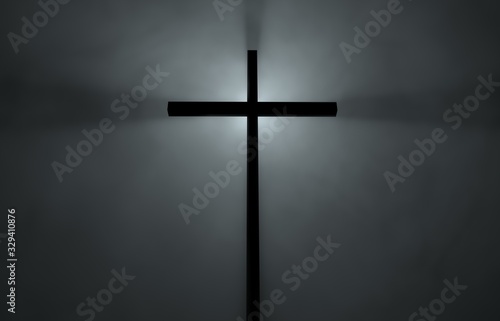 3d illustration 3d rendering catholic catholics cross perspective wind fog rays