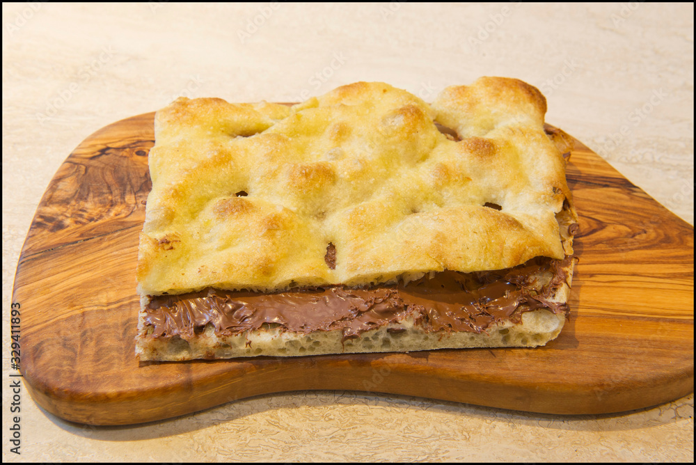 Roman stuffed focaccia sandwich with Nutella chocolate