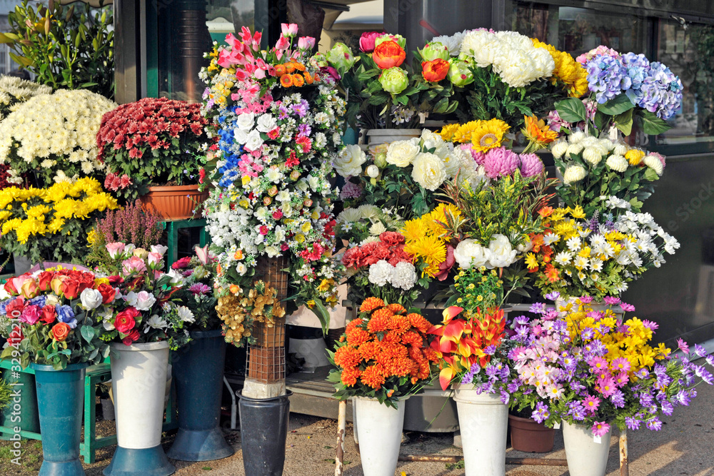 Flower in a flower shop near a cemetery