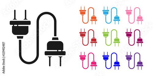 Black Electric plug icon isolated on white background. Concept of connection and disconnection of the electricity. Set icons colorful. Vector Illustration