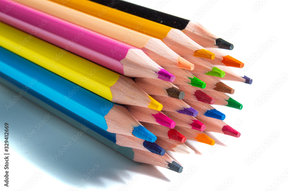 Fototapeta premium Set of coloured pencils on white