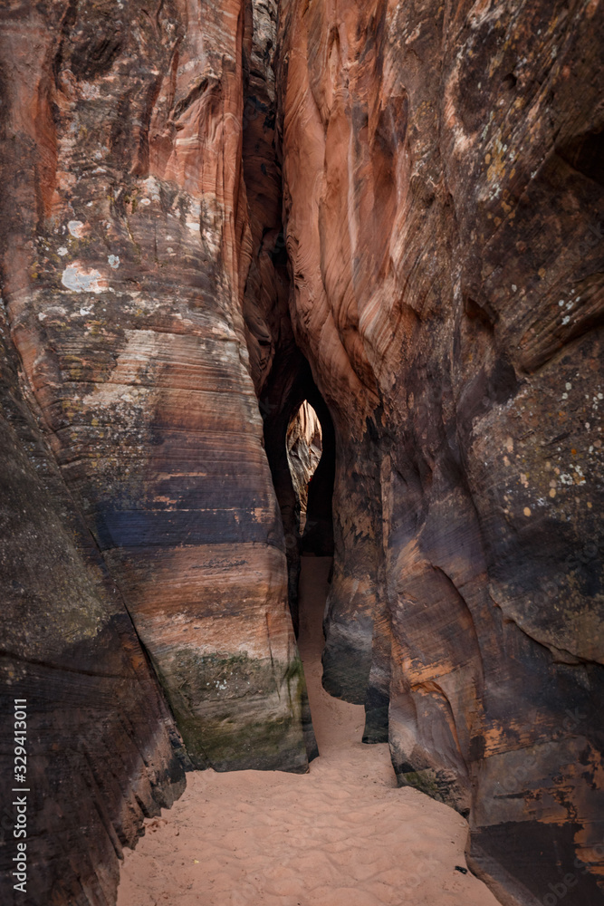 Tunnel Slot during sunny day with blue sky in Escalante National Monument,  Grand Staircase trail, Utah, USA
