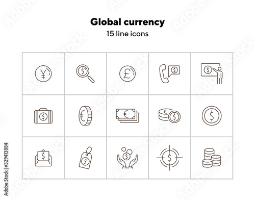 Global currency icon set. Dollar, cash, tax. Finances concept. Can be used for topics like converting money, trade, economy