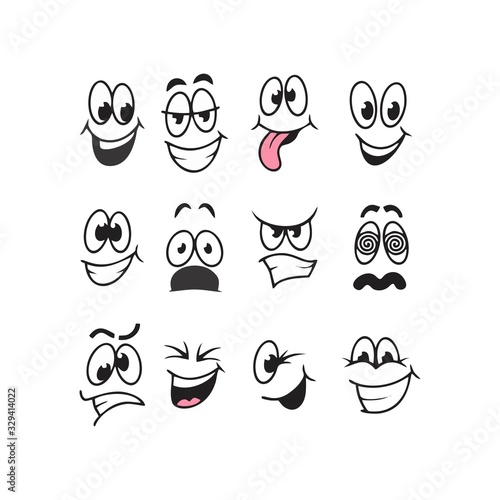 Fototapeta Naklejka Na Ścianę i Meble -  Funny cartoon faces with different expressions clip art. Vector illustration.