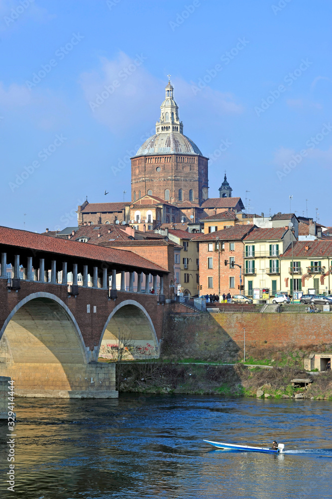Pavia, Italy. february14,2018. The Ponte Coperto (