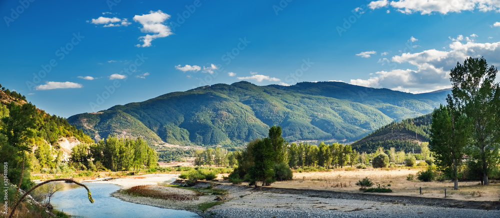 Picturesque landscape with the Struma River, Bulgaria. - obrazy, fototapety, plakaty 