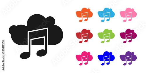 Black Music streaming service icon isolated on white background. Sound cloud computing, online media streaming, song, audio wave. Set icons colorful. Vector Illustration