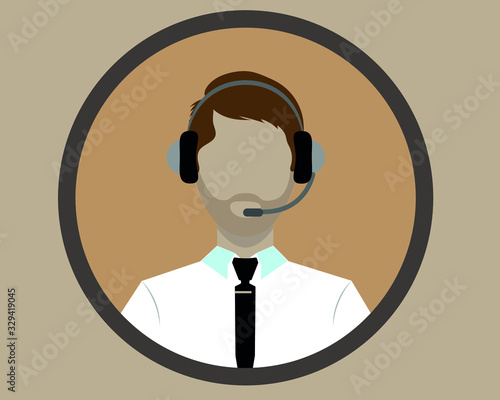 Customer support Call Center operator with microphone and headset.