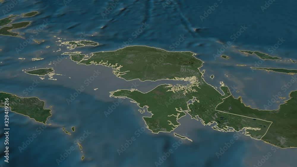 Papua Barat, province with its capital, zoomed and extruded on the satellite map of Indonesia in the conformal Stereographic projection. Animation 3D Papua Barat, province with its capital, zoomed and extruded on the satellite map of Indonesia in the conformal Stereographic projection. Animation 3D