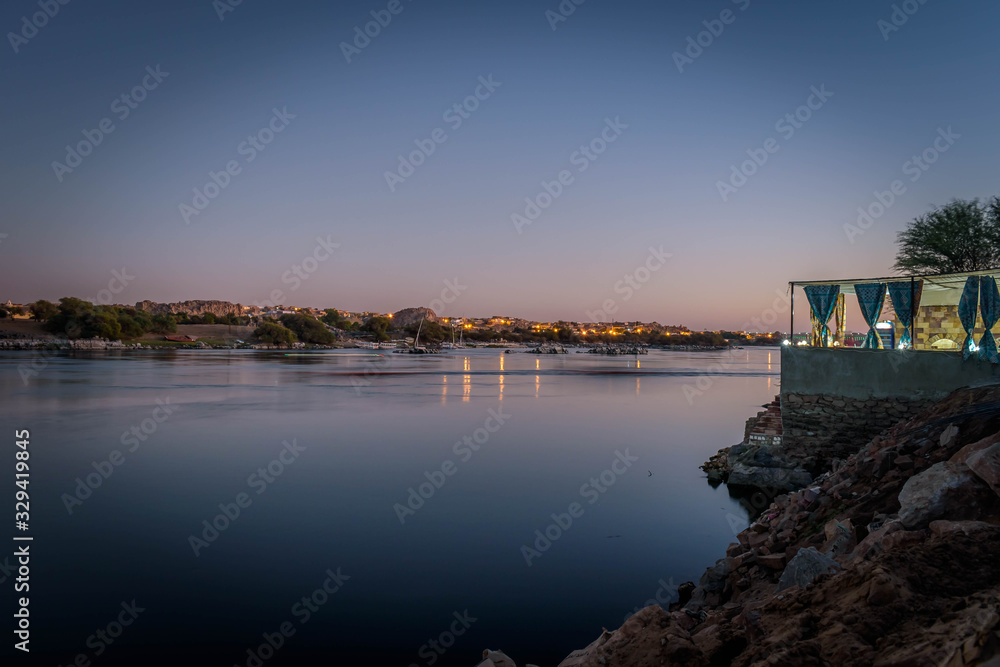 Night view of the Nile  at Aswan, Egypt