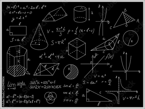 Blackboard Mathematical with Thin Line Shapes and Inscriptions. Vector