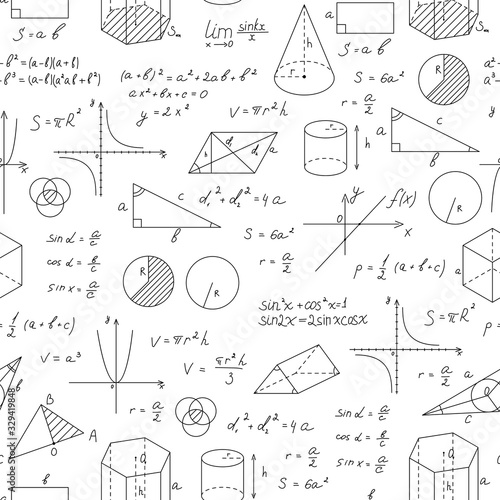 Blackboard Mathematical with Thin Line Shapes Seamless Pattern Background. Vector