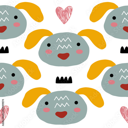 Abstract baby pattern with dog. Animal seamless cartoon illustration.