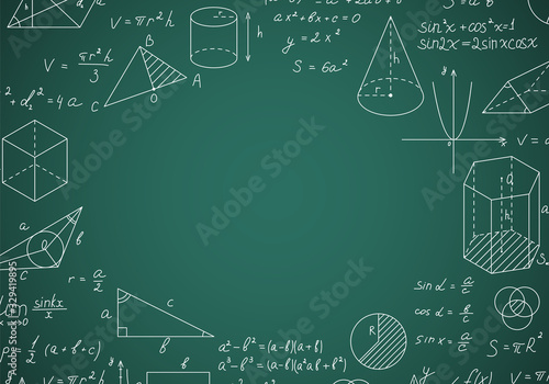 Fotografie, Obraz Blackboard Mathematical with Thin Line Shapes Round Design Template