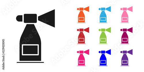 Black Air horn icon isolated on white background. Sport fans or citizens against government and corruption. Set icons colorful. Vector Illustration