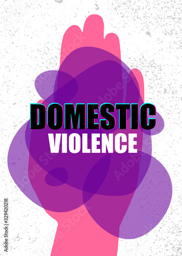 Domestic violence pop art banner on yellow background