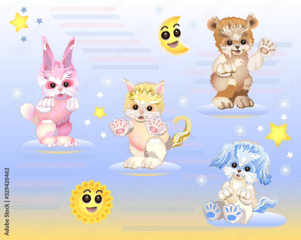 Obraz premium Retro Baby Animal Illustrations