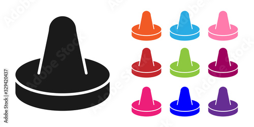 Black Mallet and puck for playing air hockey game icon isolated on white background. Set icons colorful. Vector Illustration