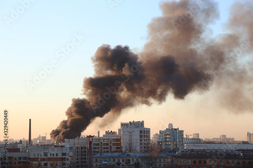 fire in the city, environmental pollution