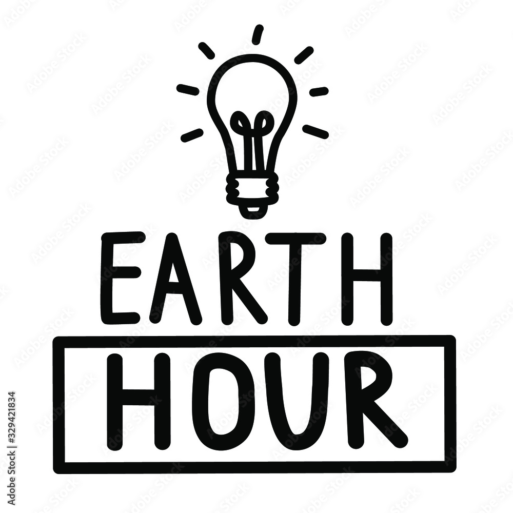 Earth Hour. Vector illustration of a light bulb on a white background. Calligraphy and lettering. The concept of ecology and energy conservation. Earth Hour. Vector illustration of a light bulb on a white background. Calligraphy and lettering. The concept of ecology and energy conservation.