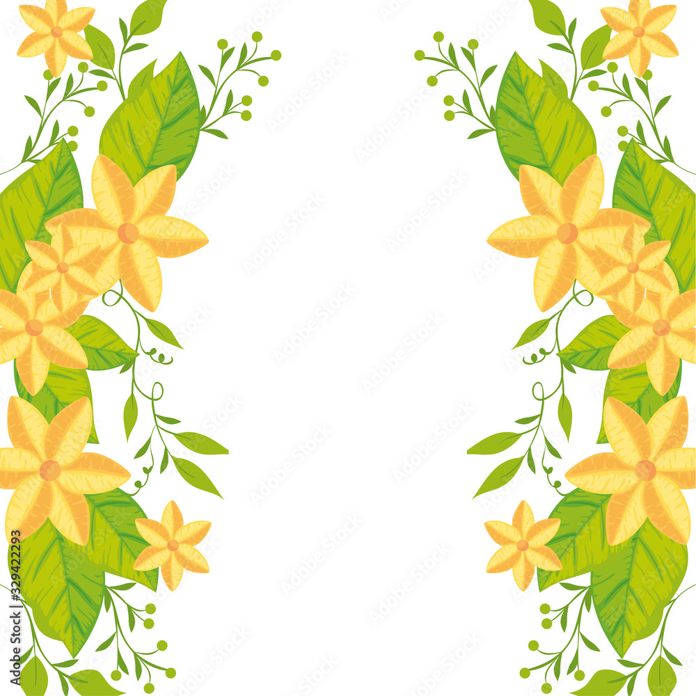 Naklejka premium frame of cute flowers with leafs isolated icon vector illustration design
